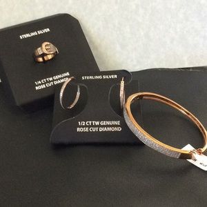 Sterling silver rose pave set cut diamond trio set